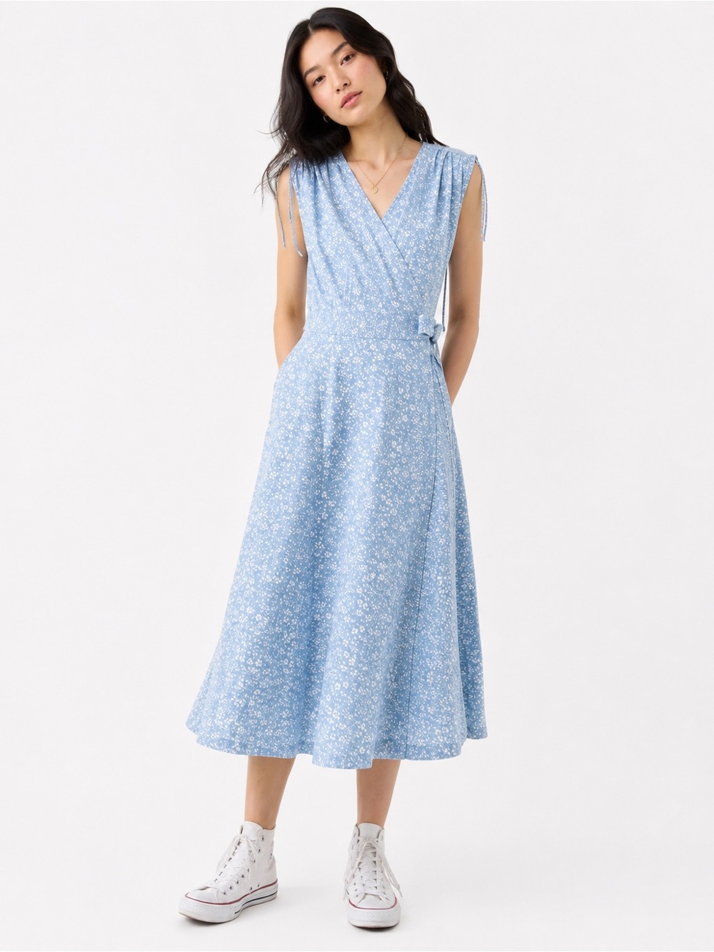 Ines de La Fressange x Uniqlo Floral Wrap Midi Dress Blue White XS Cottagecore